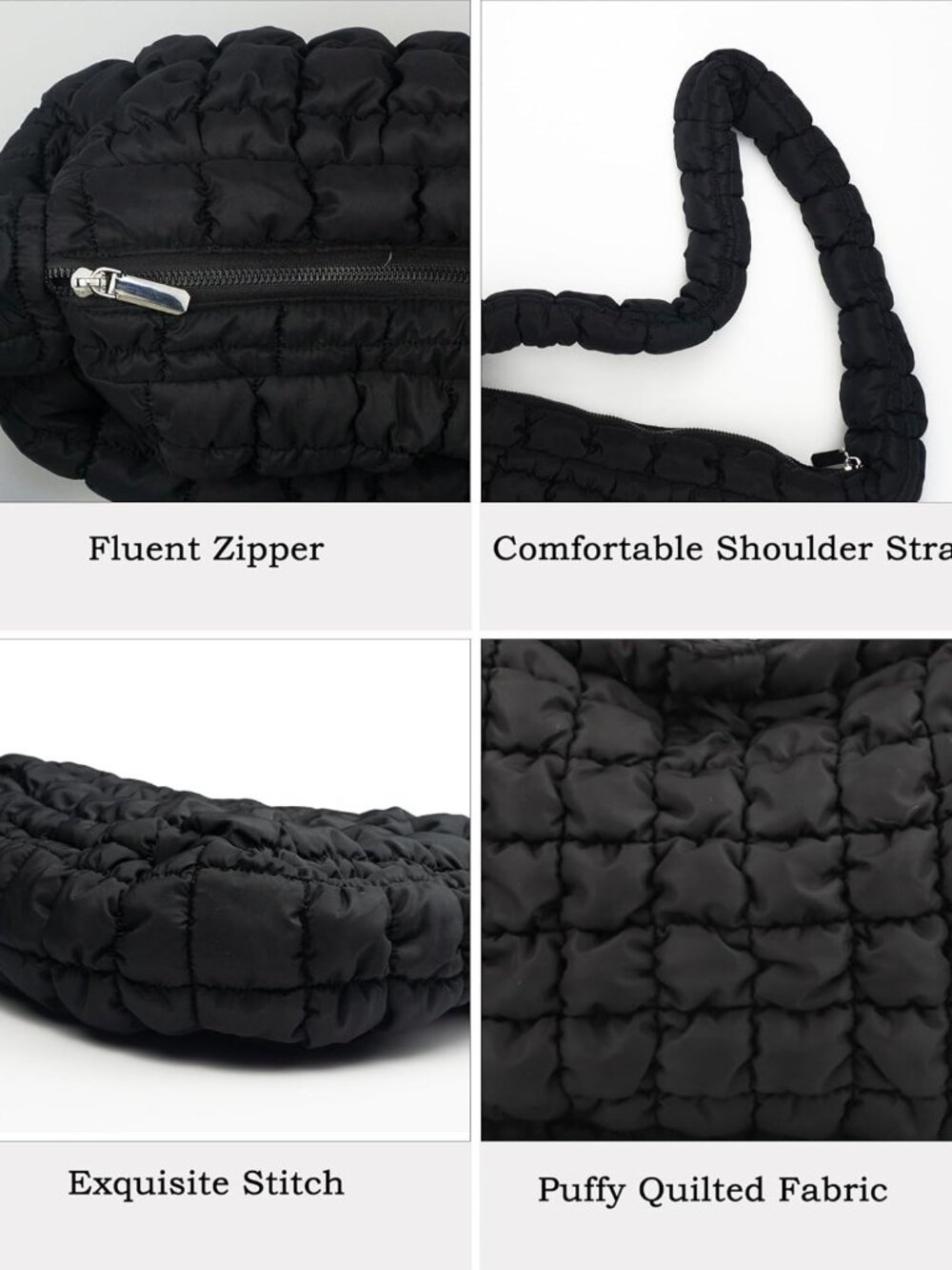 Puffer Quilted Shoulder Bag for Women Puffy Bubble Tote Bag Lightweight Nylon Ha - Picture 7 of 8